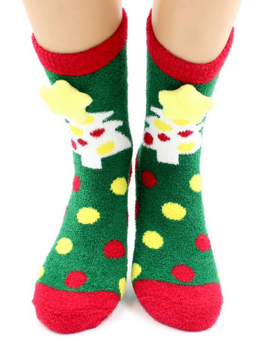 Носки Hobby Line HOBBY 2222-2 носки махровые-пенка Новогодние, елочки 3Д