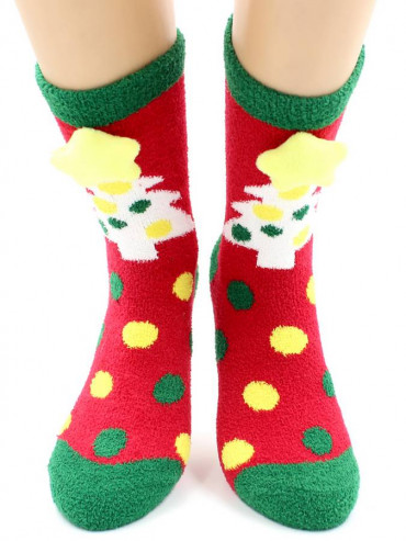 Носки Hobby Line HOBBY 2222-5 носки махровые-пенка Новогодние, елочки 3Д