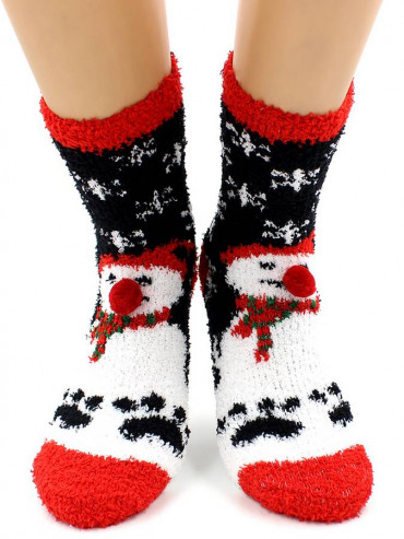 Носки Hobby Line HOBBY 068-9 носки махровые-травка Снеговик на черном и шарики 3Д