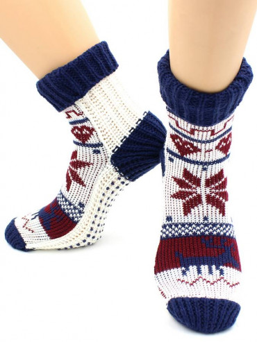 Носки Hobby Line HOBBY 099 носки вязаные Снежинки белый с синим манжет