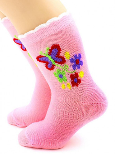 Носки Hobby Line HOBBY 3536 носки детские х/б, для девочек, Бабочка с цветочками