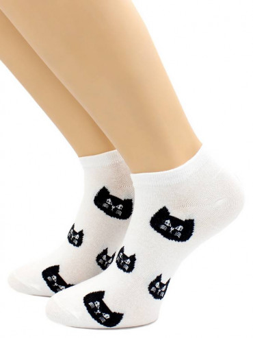 Носки Hobby Line HOBBY 507-8 носки укороченные женские х/б, Кошечки на белом