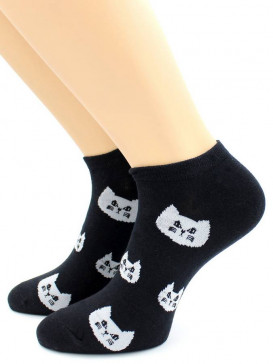 Носки Hobby Line HOBBY 507-7 носки укороченные женские х/б, Кошечки на черном