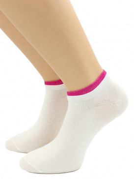 Носки Hobby Line HOBBY 561-08 носки укороченные женские х/б, белый с малиновой резинкой