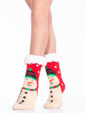 Носки Hobby Line HOBBY 30585-4 женские носки с мехом внутри Снеговик на красном